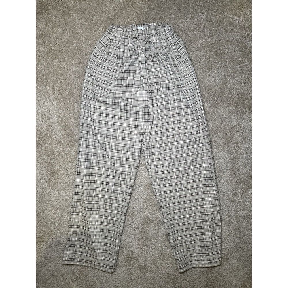 Women's Zara Small Slim Plaid Pants Tapered Leg Elastic Waist *See Measurements*